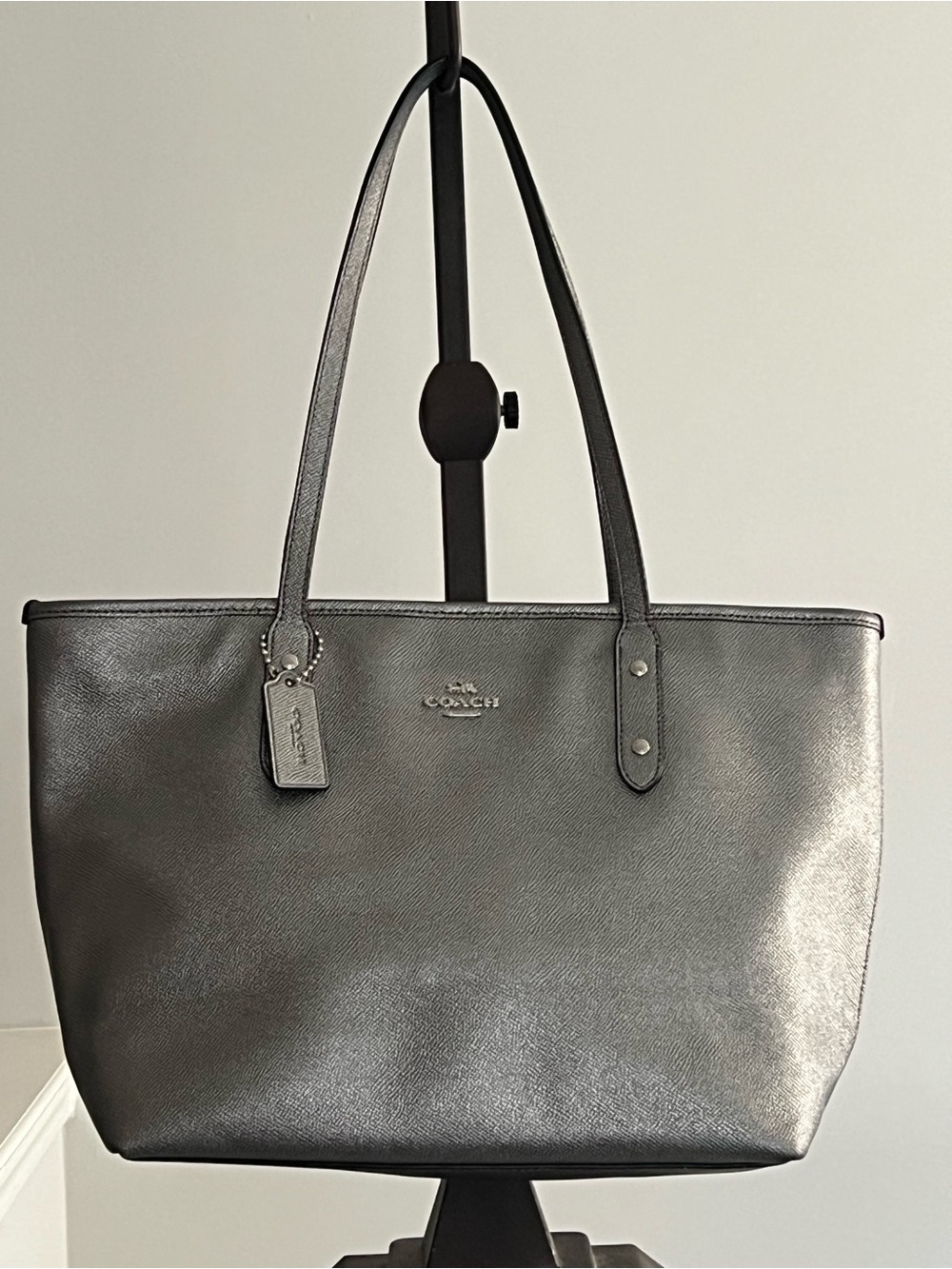 Coach City Tote Metallic Pewter Crossgrain Leather Shoulder Bag